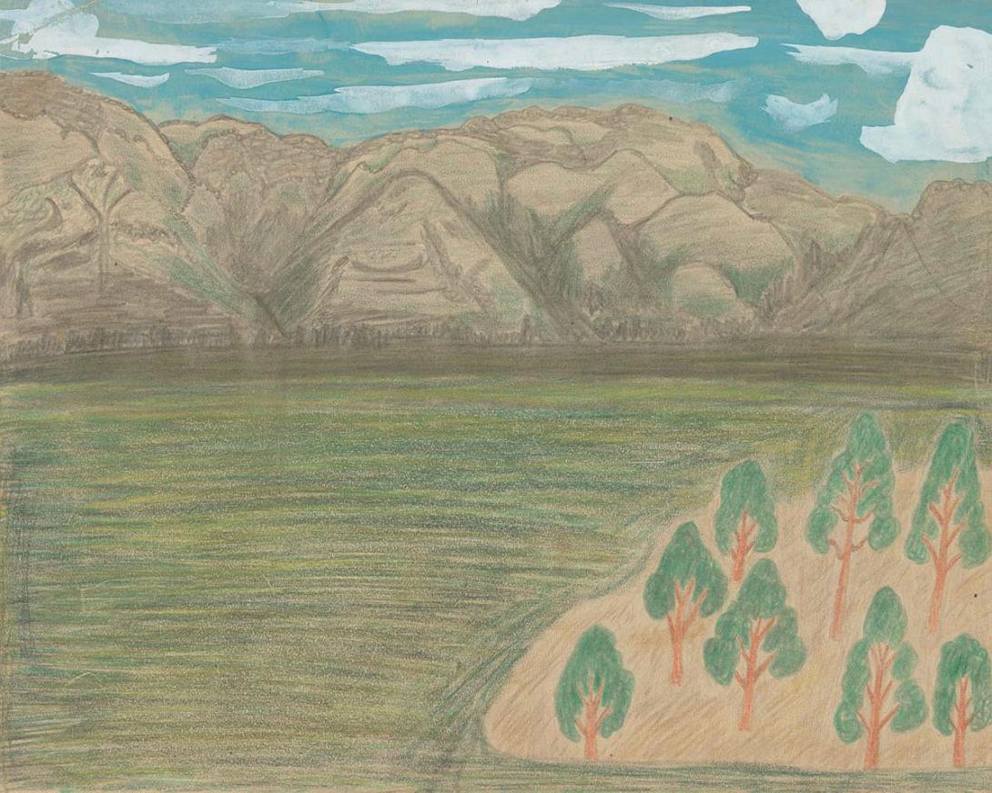 Artwork (Landscape) this artwork made of Coloured pencil, gouache and graphite on paper