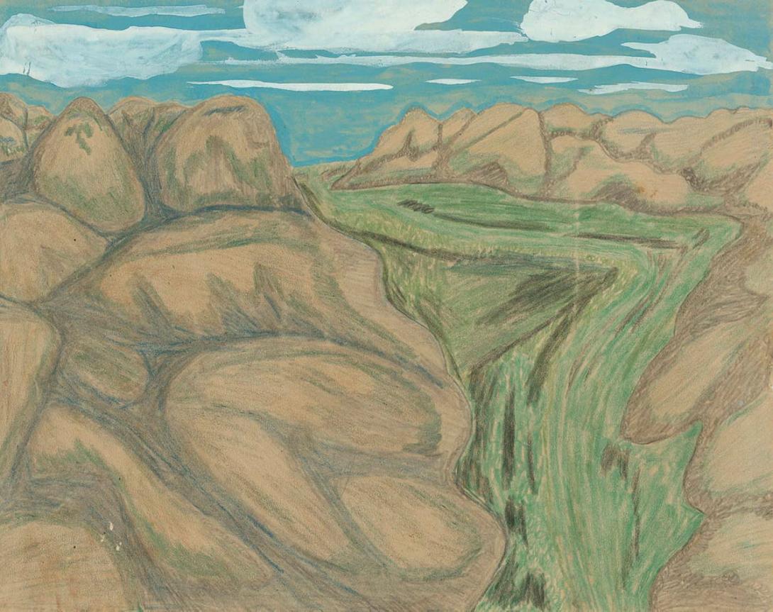 Artwork (Waterfall) this artwork made of Coloured pencil and gouache on paper