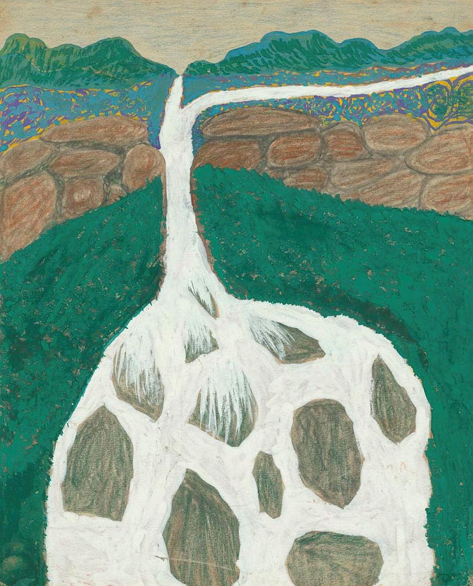 Artwork (Waterfall) this artwork made of Coloured pencil and gouache on paper