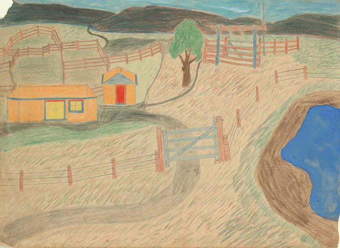 Artwork (Station) this artwork made of Coloured pencil and gouache on paper