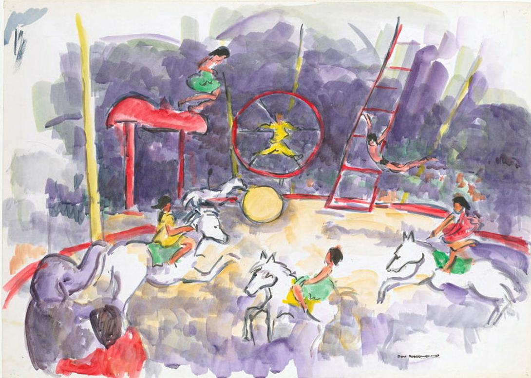 Artwork Higgledy, piggledy (The Russian Circus) this artwork made of Watercolour and gouache on buff wove paper, created in 1960-01-01