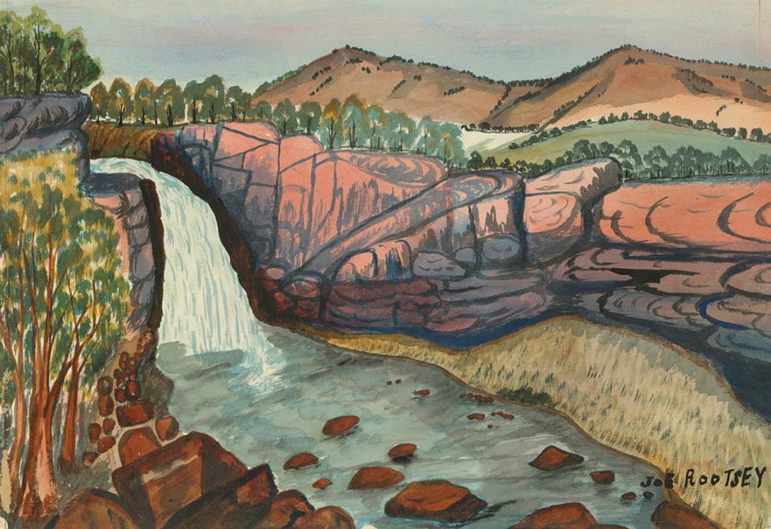 Artwork (Waterfall and stream) this artwork made of Watercolour on paper, created in 1959-01-01