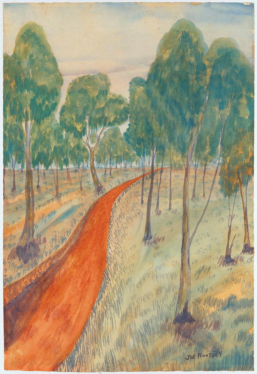 Artwork (Red road) this artwork made of Watercolour on paper, created in 1959-01-01