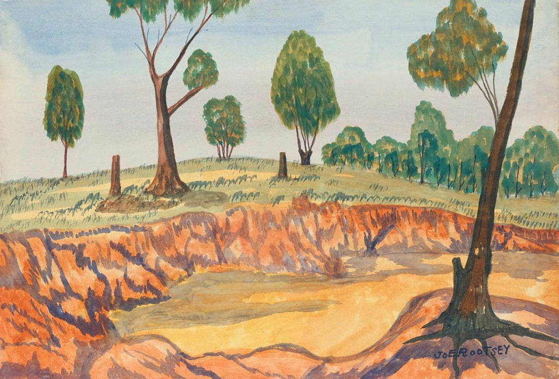 Artwork (Cleared country) this artwork made of Watercolour on paper, created in 1959-01-01