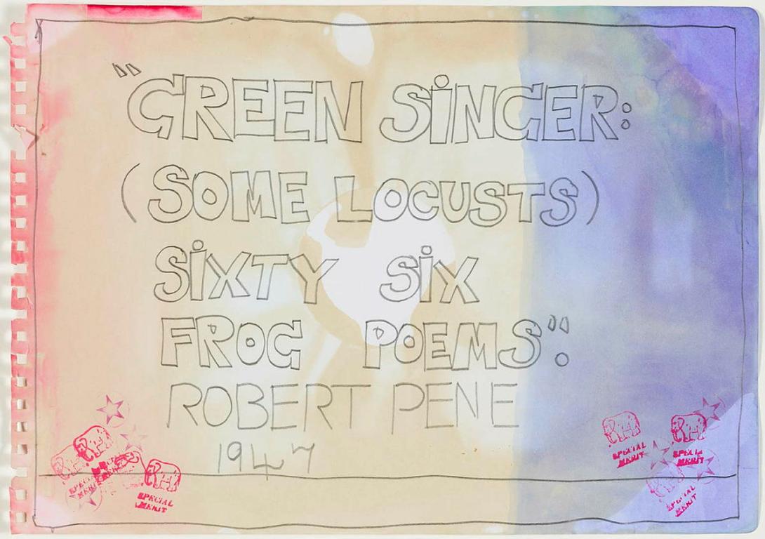 Artwork "GREEN SINGER: (SOME LOCUSTS) SIXTY SIX FROG POEMS". ROBERT PENE 1947 this artwork made of Graphite, ink and stain on paper, created in 2014-01-01