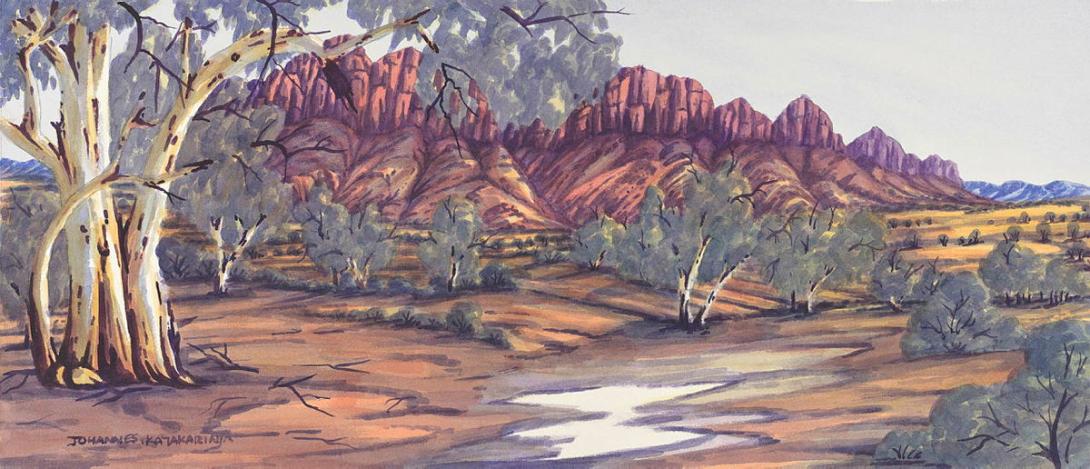 Artwork Gosse Bluff (Tnorala), NT this artwork made of Watercolour on paper with board backing, created in 2010-01-01