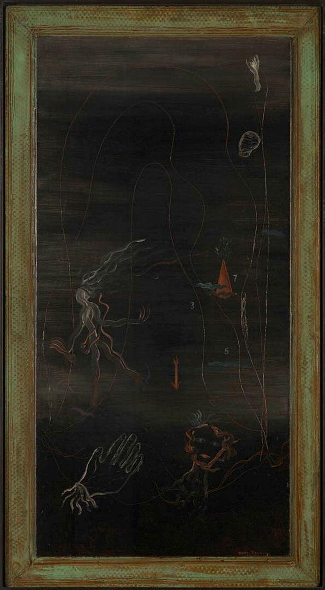 Artwork Fumier a gauche, violettes a droite (Dung on the left, violets on the right) this artwork made of Oil on mahogany panel, created in 1926-01-01