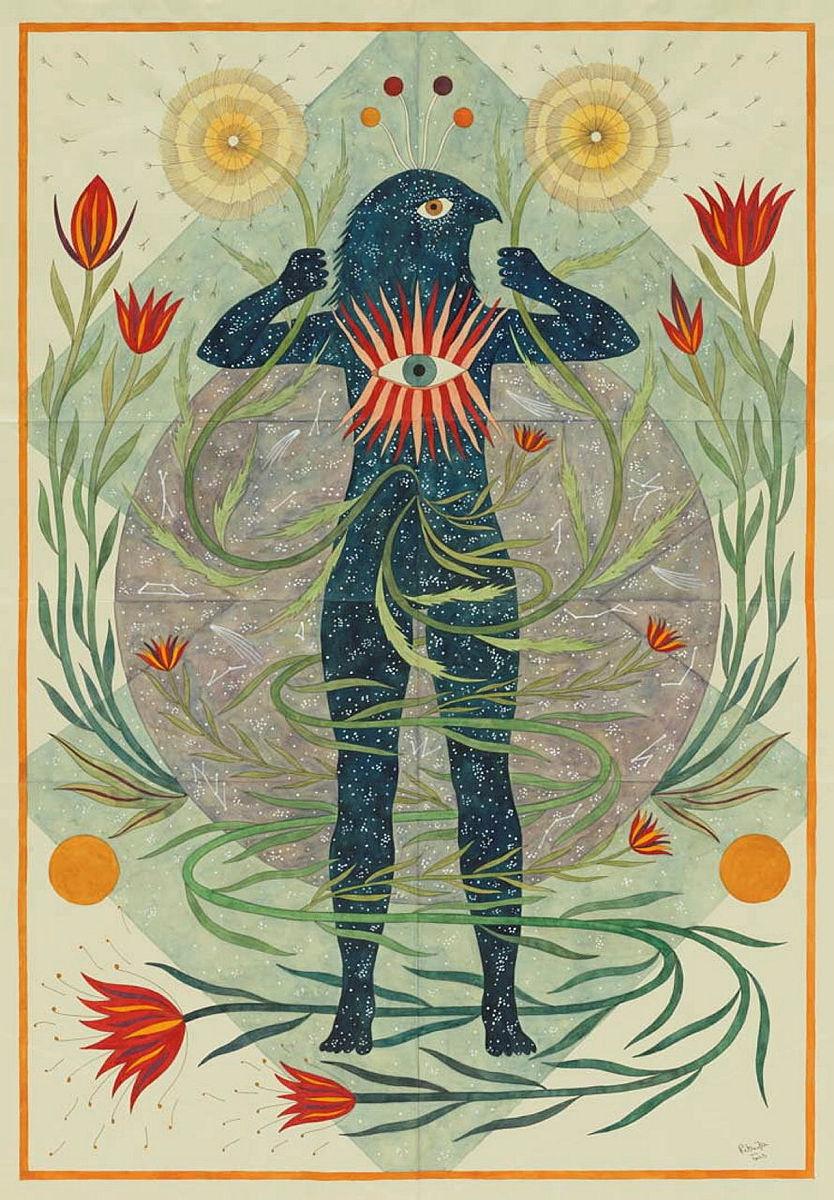 Artwork The Pollinator this artwork made of Gouache, watercolour and ink on paper, created in 2023-01-01