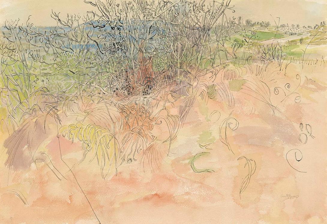 Artwork Copse in winter, Le Boulve, France this artwork made of Pen and ink and watercolour wash on wove paper, created in 1973-01-01