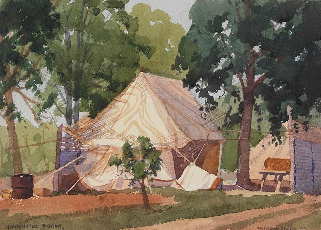 Artwork Draughting room this artwork made of Watercolour over pencil on paper, created in 1942-01-01