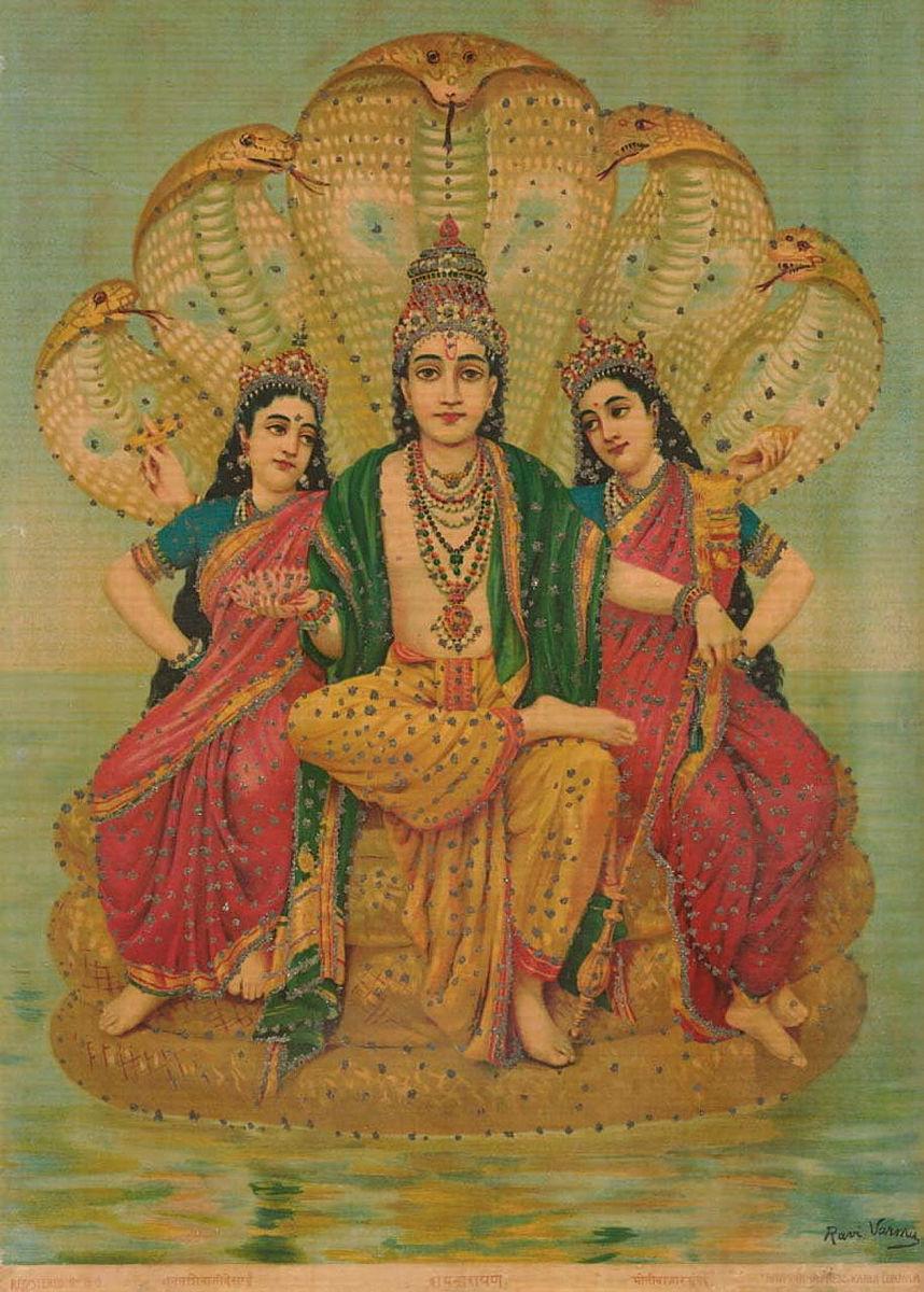 Artwork Sheshnarayan this artwork made of Oleograph with Bundaki embellishment, created in 1894-01-01