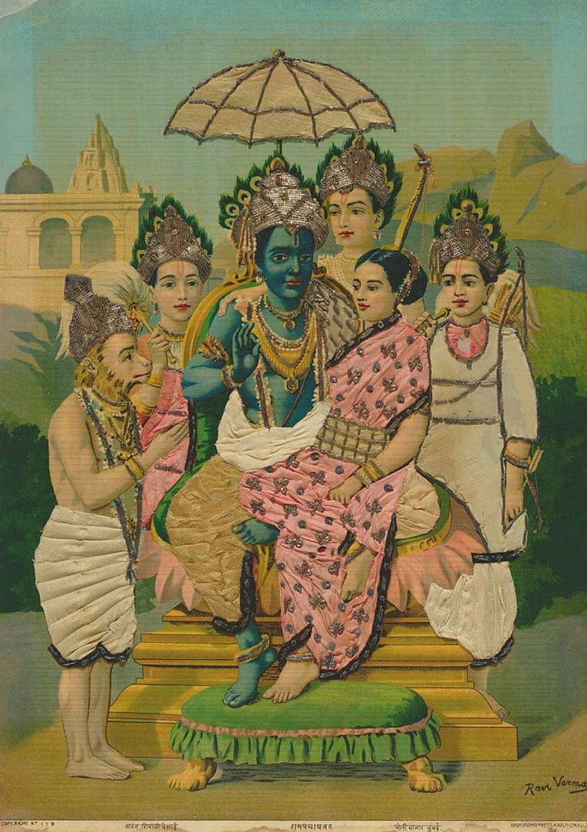 Artwork Rampanchapttan this artwork made of Oleograph with Zardosi embroidery, created in 1894-01-01