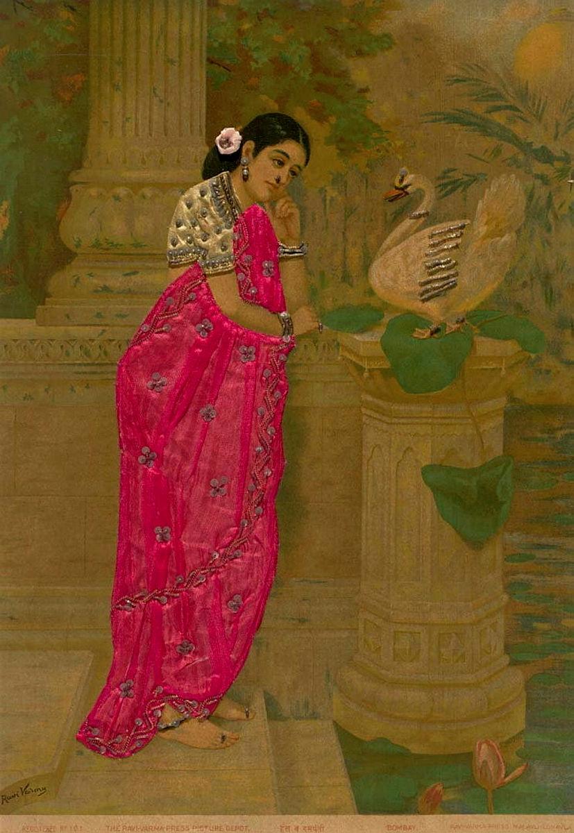 Artwork Hans V Damyanti this artwork made of Oleograph with Zardosi embroidery , created in 1894-01-01