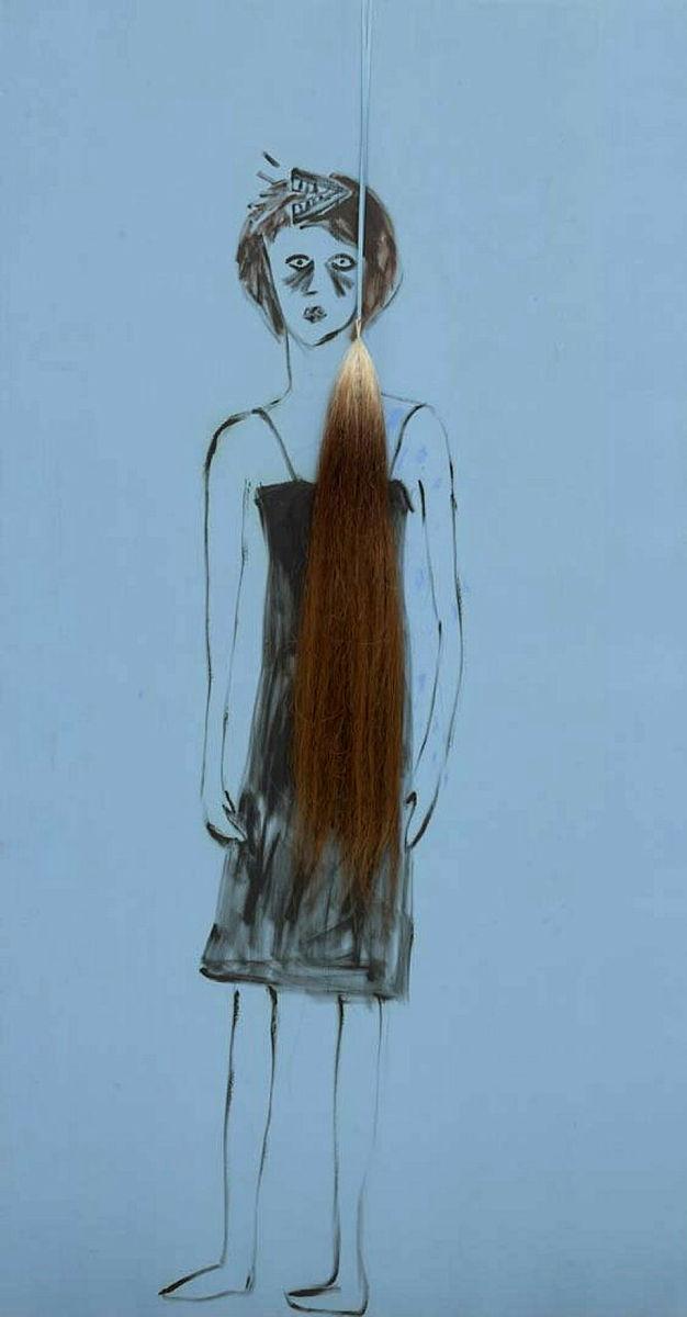 Artwork Mindchatter this artwork made of Oil on cotton with horse hair, created in 1991-01-01