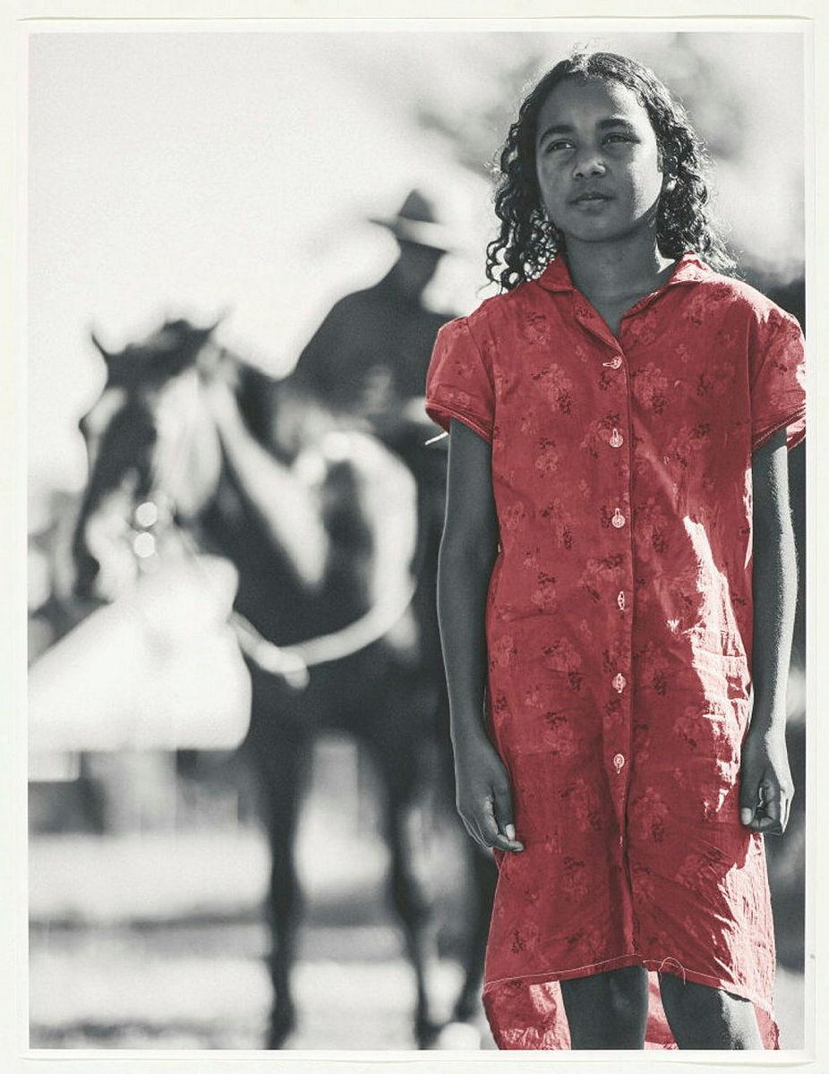 Artwork Bleeding from welts across her body she remembered being picked up by someone on horseback, travelling to a place where ‘there were a lot of coloured people’ and onto Ingham Police Station. ‘I was only small and the lady of the house – I think that was h this artwork made of Photograph on cotton rag, created in 2023-01-01