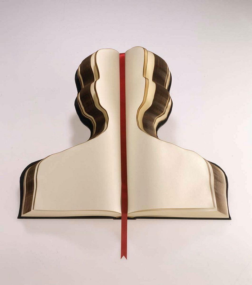 Artwork Open book this artwork made of Cloth hard cover, with cream paper, brown edge and ribbon, created in 1994-01-01