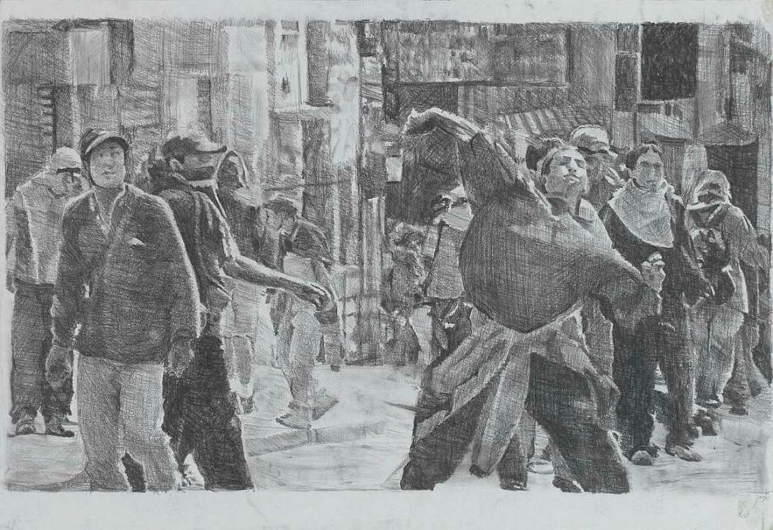 Artwork Untitled (demonstration no. 5) this artwork made of Graphite on painted craft paper in medium density fibreboard frame, created in 2001-01-01
