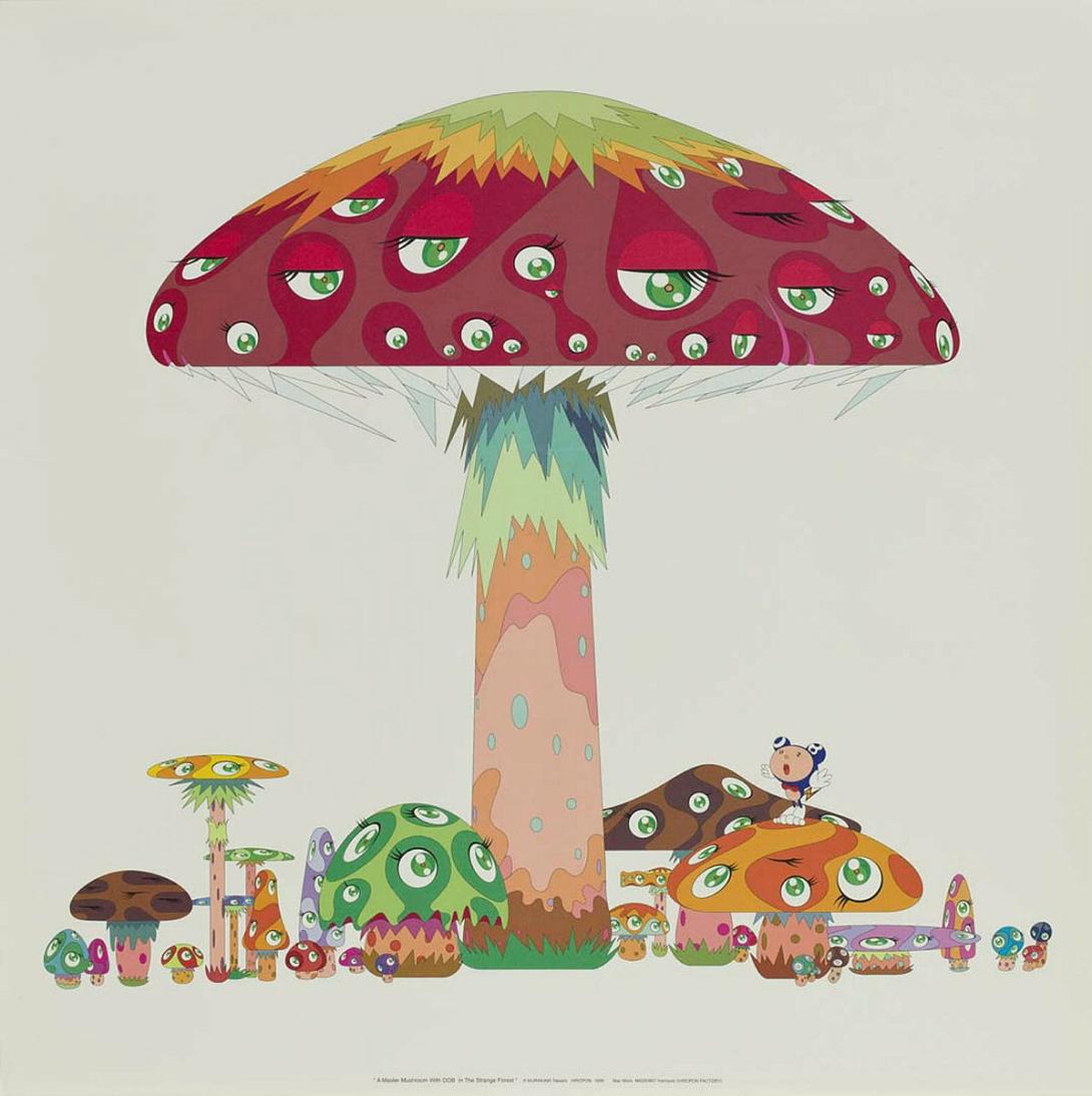 Artwork A Master Mushroom with DOB in the Strange Forest (from 'Takashi Murakami Prints: "My First Art" series') this artwork made of Offset lithograph with vinyl varnish on OK Muse Shiromono paper, created in 1999-01-01