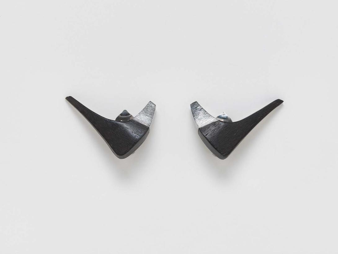 Artwork Pair of earrings this artwork made of Silver with inlaid bogwood, created in 1961-01-01