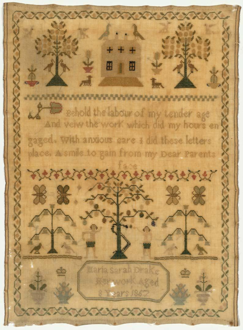 Artwork Sampler this artwork made of Linen embroidered with polychrome cotton, created in 1867-01-01