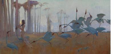 Sydney Long, Australia 1871-1955 / Spirit of the Plains (detail) 1897 / Oil on canvas on wood / 62 x 131.4cm / Gift of William Howard-Smith in memory of his grandfather, Ormond Charles Smith 1940 / Collection: Queensland Art Gallery | Gallery of Modern Art / © Reproduced with the permission of the Ophthalmic Research Institute of Australia