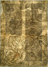 A view of Albrecht DÜRER's 'The Four Angels of Death' print seen through Transmitted Light.