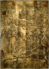 A view of Albrecht DÜRER's 'The Apocalyptic Woman' print seen through Transmitted Light.