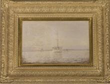 A faded oil painting by Isaac Walter Jenner in a gold frame.
