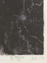 A detail view of the inscriptions on the first charcoal and pastel drawing on paper  Peter Kennedy's 'Blackboards with pendulums'.