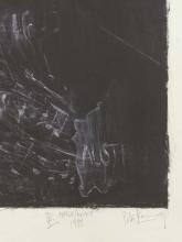 A detail view of the inscriptions on the second charcoal and pastel drawing on paper Peter Kennedy's 'Blackboards with pendulums'.