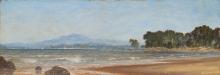 A long, landscape-oriented oil painting of a beach in Queensland.