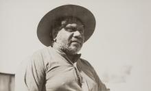 A black and white photograph of the artist Albert Namatjira