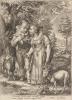 The third engraving on paper in Jan Saenredam after Hendrik Goltzius's 'The four seasons' series depicting a young couple standing amongst goats and trees.