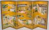 A Japanese folding screen, designed for display as furniture, painted with scenes from The Tale of Genji