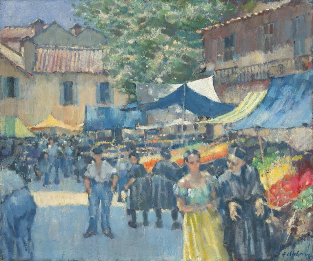 Slider: Raking light, Market in Provence c.1953 COLAHAN, Colin