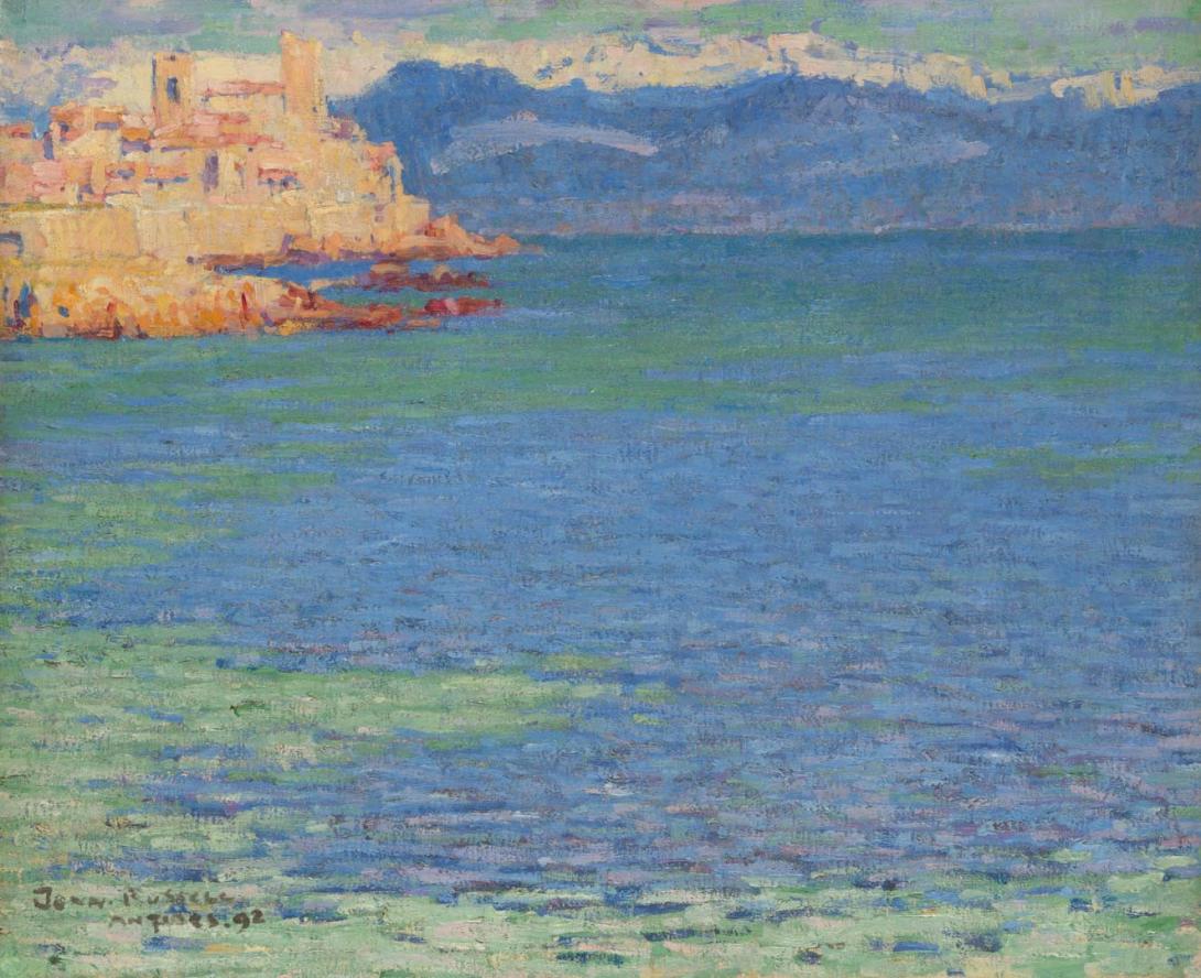 Slider: UV, Antibes (View from Hotel Jouve, plage de la Sallis, looking towards the medieval walls and the Grimaldi Castle, Antibes) 1892 RUSSELL, John