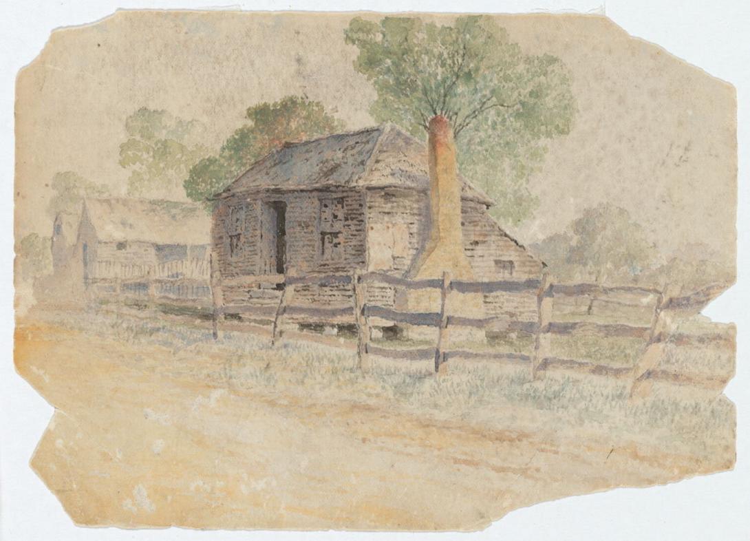 Slider: UV, Sketch for 'Slab cottage, Bowen Hills' 1894 JENNER, Isaac Walter