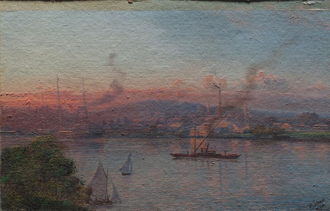 Slider: Raking light, Brisbane River, Bulimba Reach 1894 JENNER, Isaac Walte