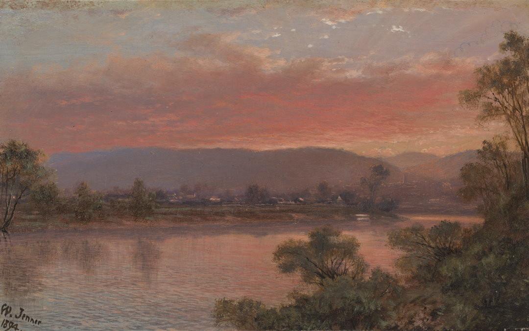 Slider: Raking light, Brisbane River, from North Quay looking towards Toowong 1894 JENNER, Isaac Walter