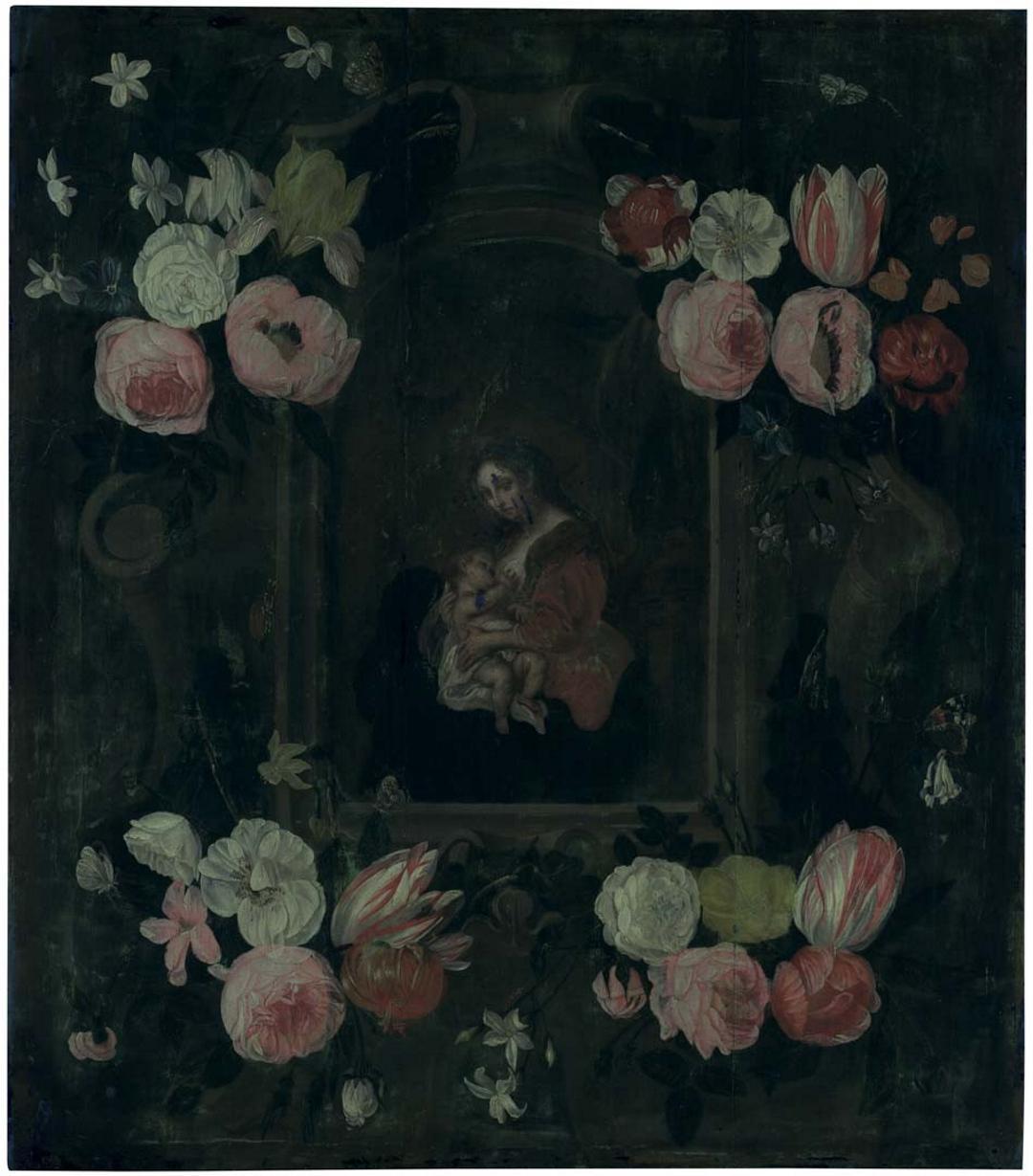 Slider: UV, Madonna and Child encircled by roses c.1650s