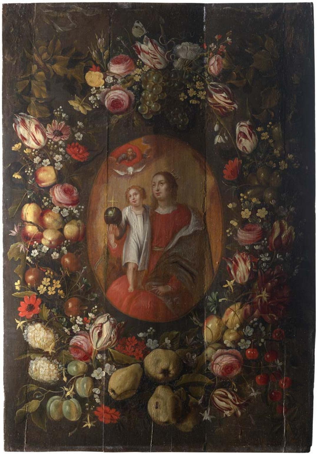 lider: Raking light, Madonna and Child encircled by flowers and fruit DANIELSZ, attrib. to Andries