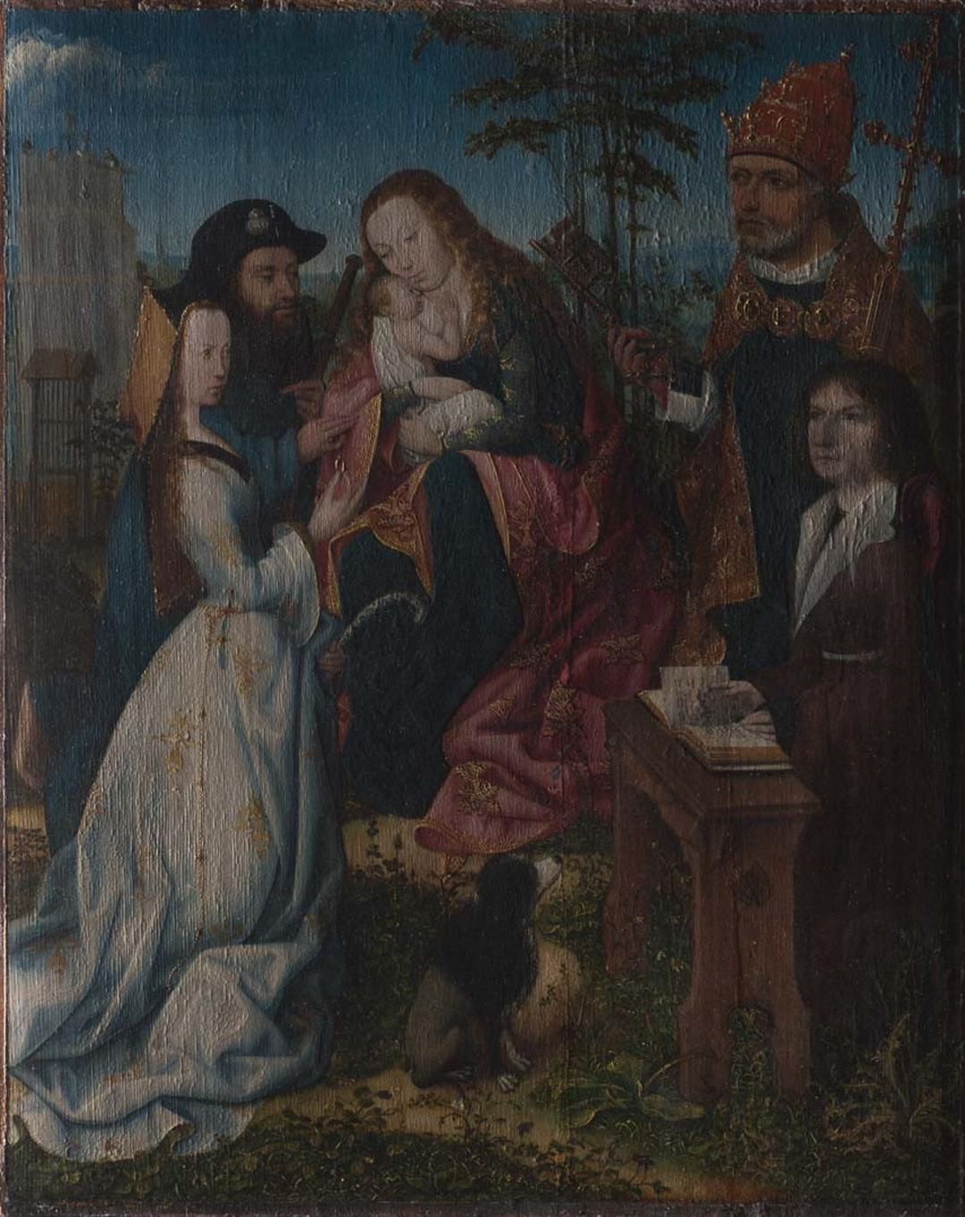 Slider: Raking light, Virgin and Child with Saint James the Pilgrim, Saint Catherine and the Donor with Saint Peter c.1496