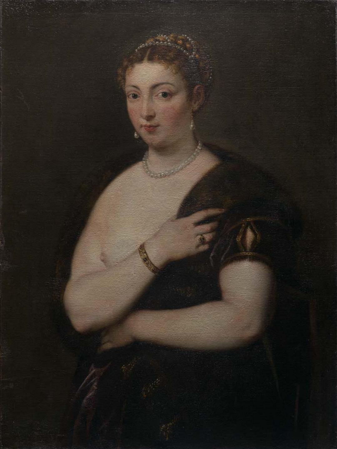 Slider: Raking light, Young woman in a fur wrap (after Titian) c.1629-30 RUBENS, Peter Paul