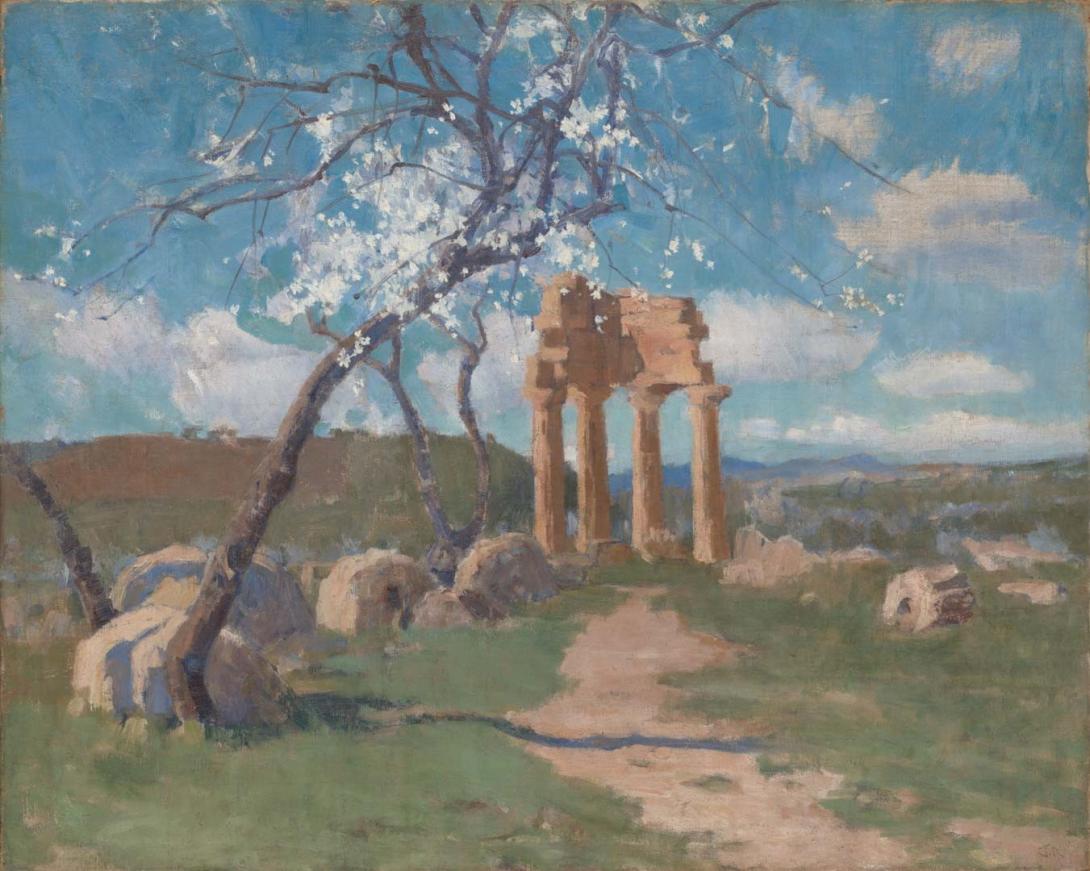Slider: Raking light, Amandiers et ruines, Sicile (Almond trees and ruins, Sicily) 1887 RUSSELL, John