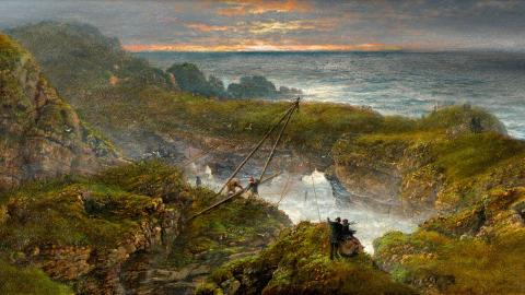 An oil painting of a coastal scene by Isaac Walter Jenner.