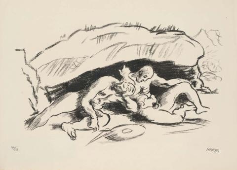 Artwork Ruhende Krieger (no. 5 from 'Wassermann Mappe') (Sleeping soldiers (no. 5 from 'Water-carrier portfolio')) this artwork made of Lithograph on wove paper, created in 1915-01-01