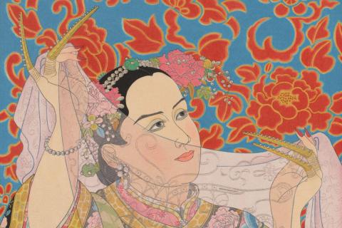  Paul Jacoulet / France 1896–1960 / Les perles (The pearls), Manchukuo (detail) 1950 / Purchased 2021 with funds from the Airey Family through the QAGOMA Foundation / © Paul Jacoulet/ADAGP/Copyright Agency