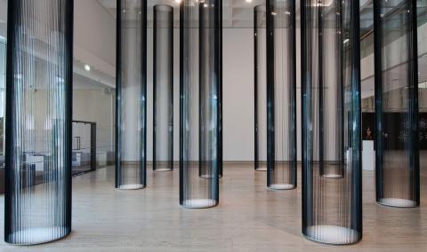 Zilvinas Kempinas / Columns 2006 / Magnetic tape, painted wood panels and nails / Purchased 2012 with funds from Tim Fairfax AM through the QAG Foundation / © Zilvinas Kempinas / Photograph: N Harth, QAGOMA