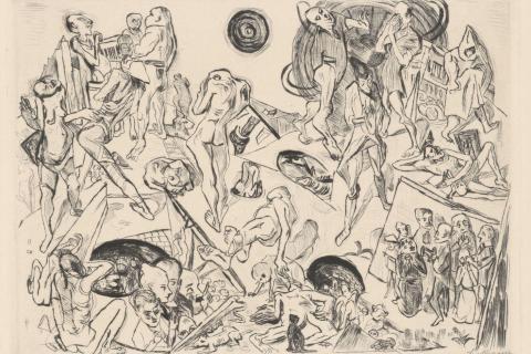 Max Beckmann / Germany 1884–1950 / Auferstehung (Resurrection) (from 'Gesichter (Faces)' portfolio) (detail) 1918 / Drypoint on paper / Gift of Timothy North and Denise Cuthbert through the QAGOMA Foundation 2023. Donated through the Australian Government's Cultural Gifts Program 