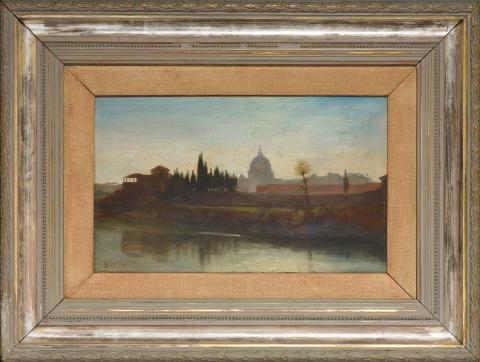 Artwork Winter evening on the Tiber this artwork made of Oil on wood panel, created in 1893-01-01